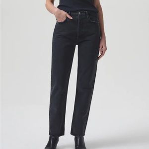 Agolde 90’s Pinch Waist High Rise Straight Leg Jeans in Black Tea
